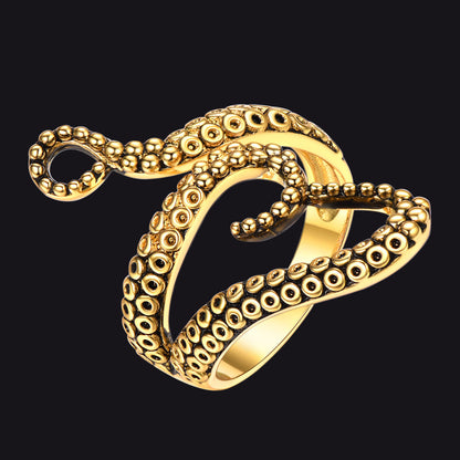 Gothic Punk Animal Octopus Adjustable Open Ring for