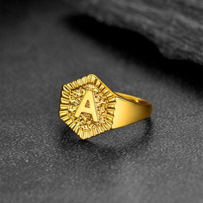 Faithheart Initial Signet Ring for Wedding Band