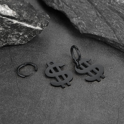 Flash Dollar Sign Dangle Hoop Earrings for