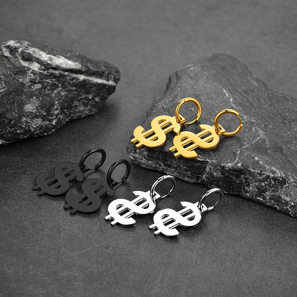 Flash Dollar Sign Dangle Hoop Earrings for