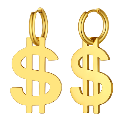 Flash Dollar Sign Dangle Hoop Earrings for