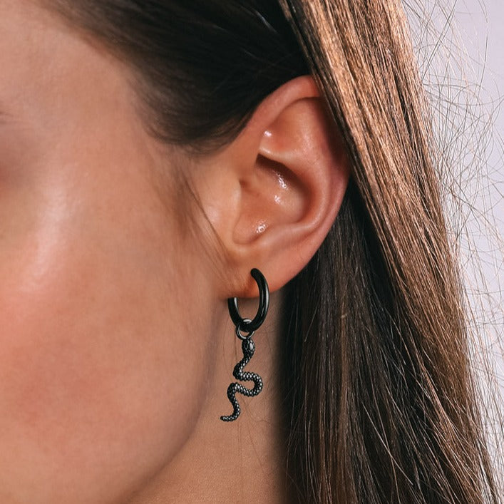 Punk Crawl Snake Drop Hoop Earrings for