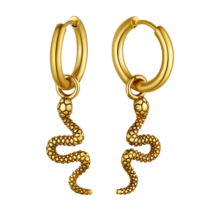 Punk Crawl Snake Drop Hoop Earrings for