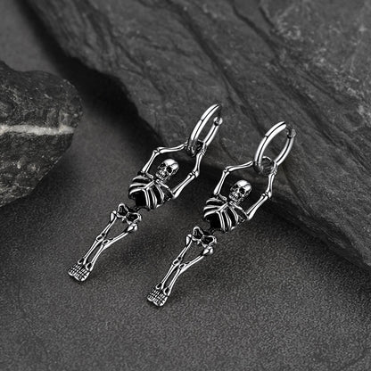 Gothic Skull Skeleton Dangle Hoop Earrings for