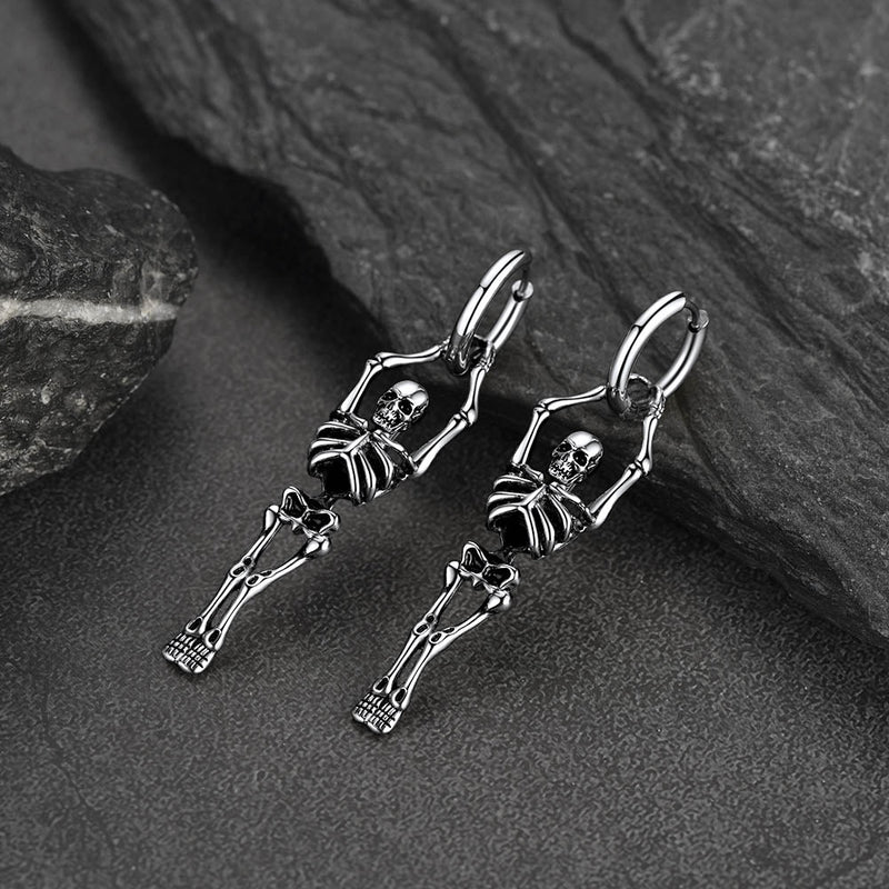 Gothic Skull Skeleton Dangle Hoop Earrings for