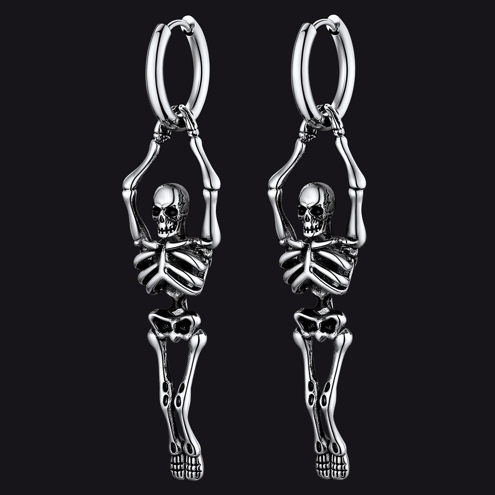 Gothic Skull Skeleton Dangle Hoop Earrings for