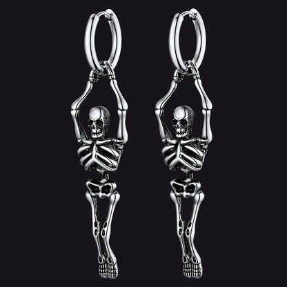Gothic Skull Skeleton Dangle Hoop Earrings for