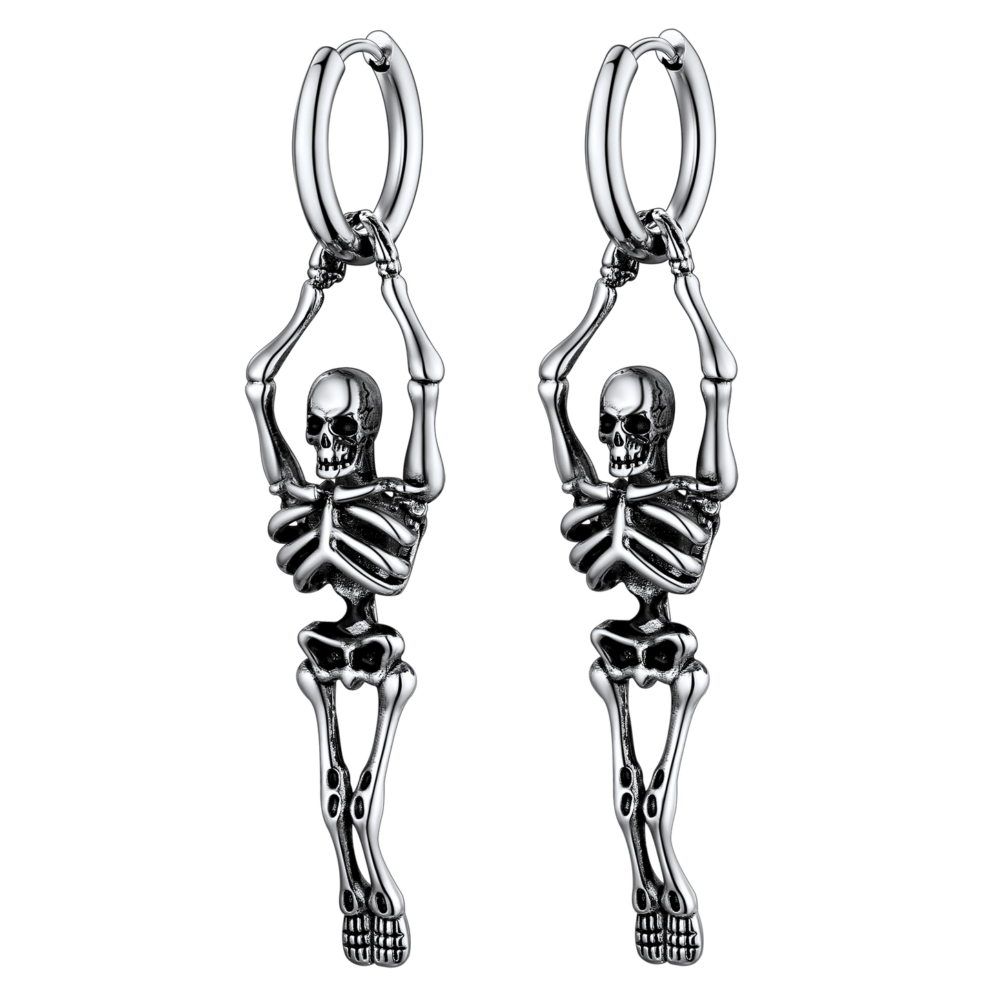 Gothic Skull Skeleton Dangle Hoop Earrings for