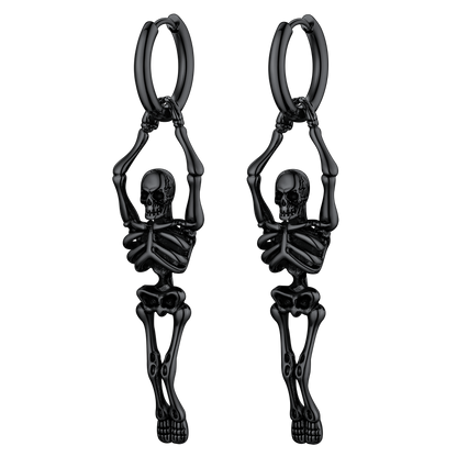 Gothic Skull Skeleton Dangle Hoop Earrings for