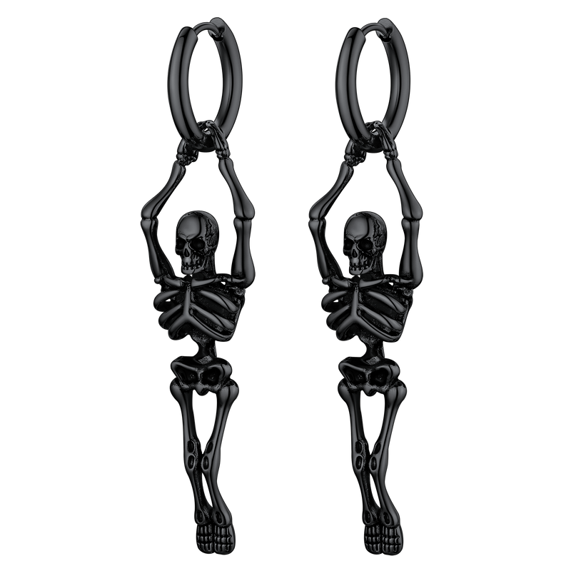 Gothic Skull Skeleton Dangle Hoop Earrings for