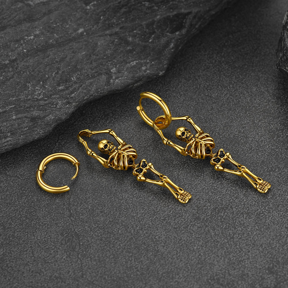 Gothic Skull Skeleton Dangle Hoop Earrings for