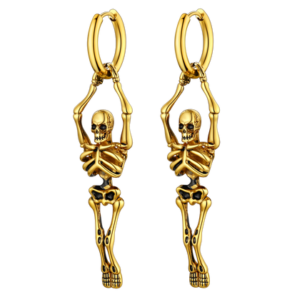 Gothic Skull Skeleton Dangle Hoop Earrings for