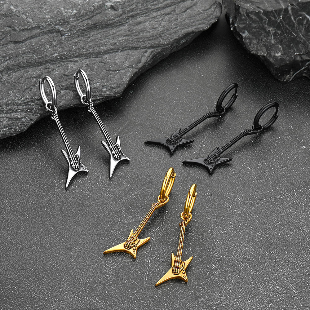 Punk Guitar Hoop Dangle Earrings for