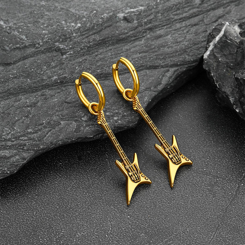 Punk Guitar Hoop Dangle Earrings for