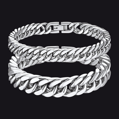 Cuban Link Chain Bracelets Set for Couple, 8/12mm Width