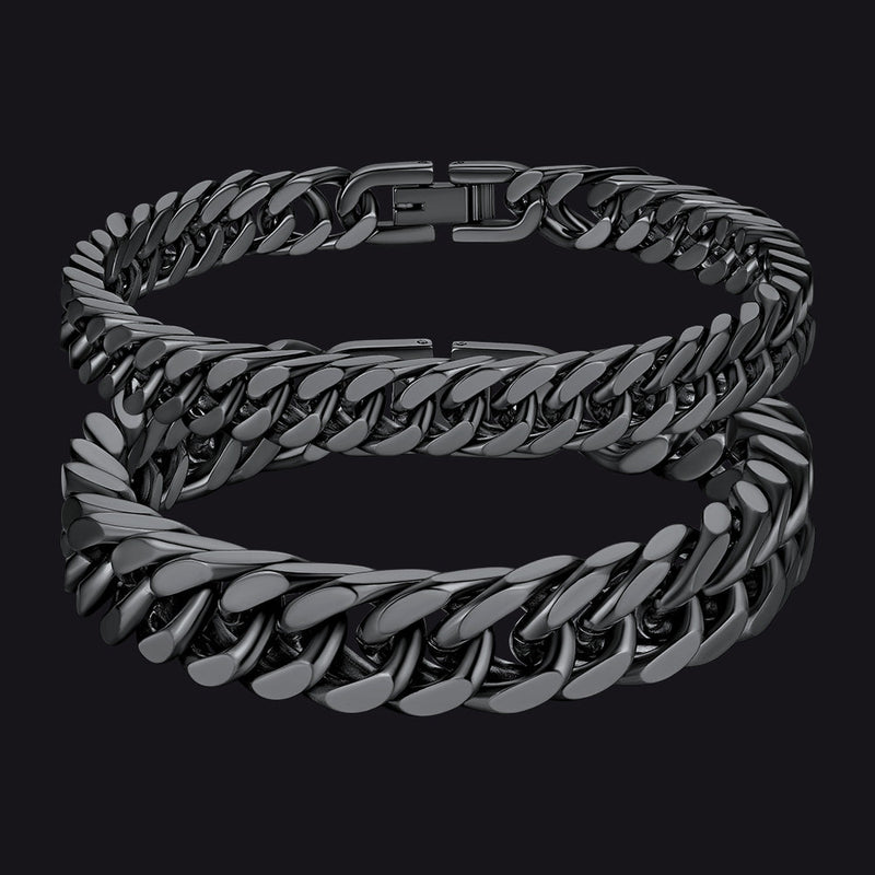 Cuban Link Chain Bracelets Set for Couple, 8/12mm Width