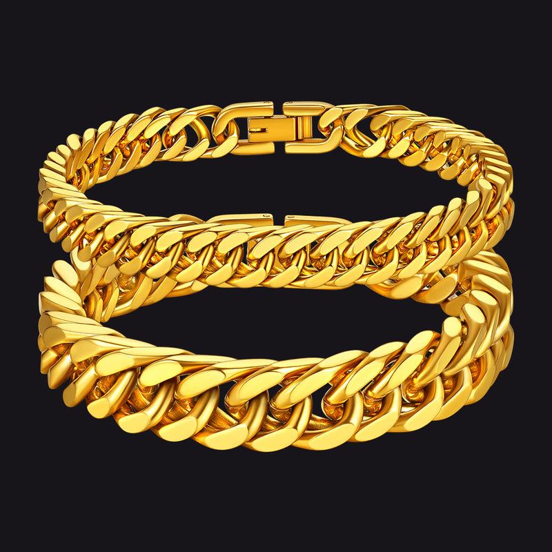 Cuban Link Chain Bracelets Set for Couple, 8/12mm Width