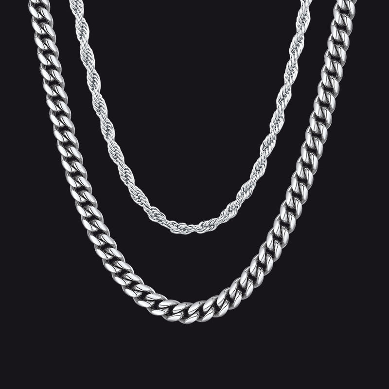 3mm Twisted Rope Chain & 6mm Miami Cuban Chain Set for