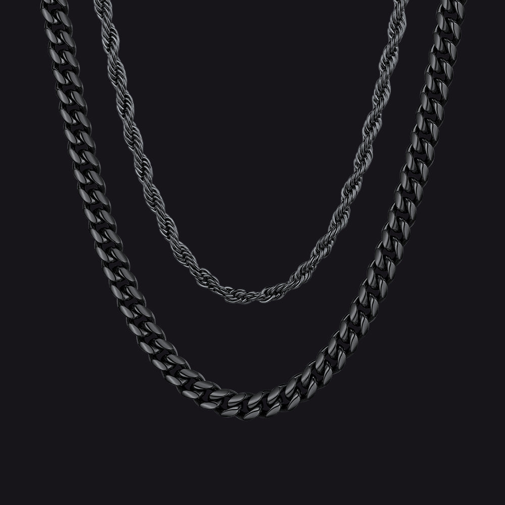 3mm Twisted Rope Chain & 6mm Miami Cuban Chain Set for