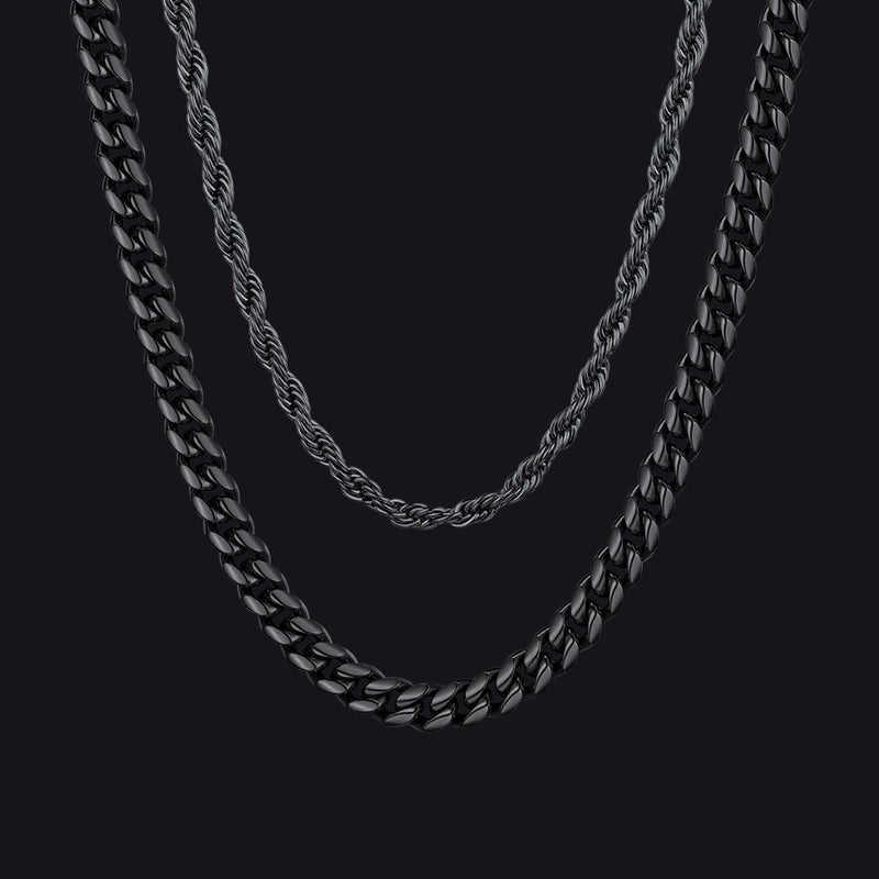 3mm Twisted Rope Chain & 6mm Miami Cuban Chain Set for