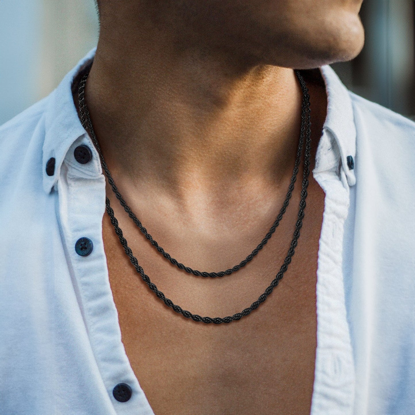 3mm & 6mm Twisted Rope Link Chain Layered Necklaces Set for