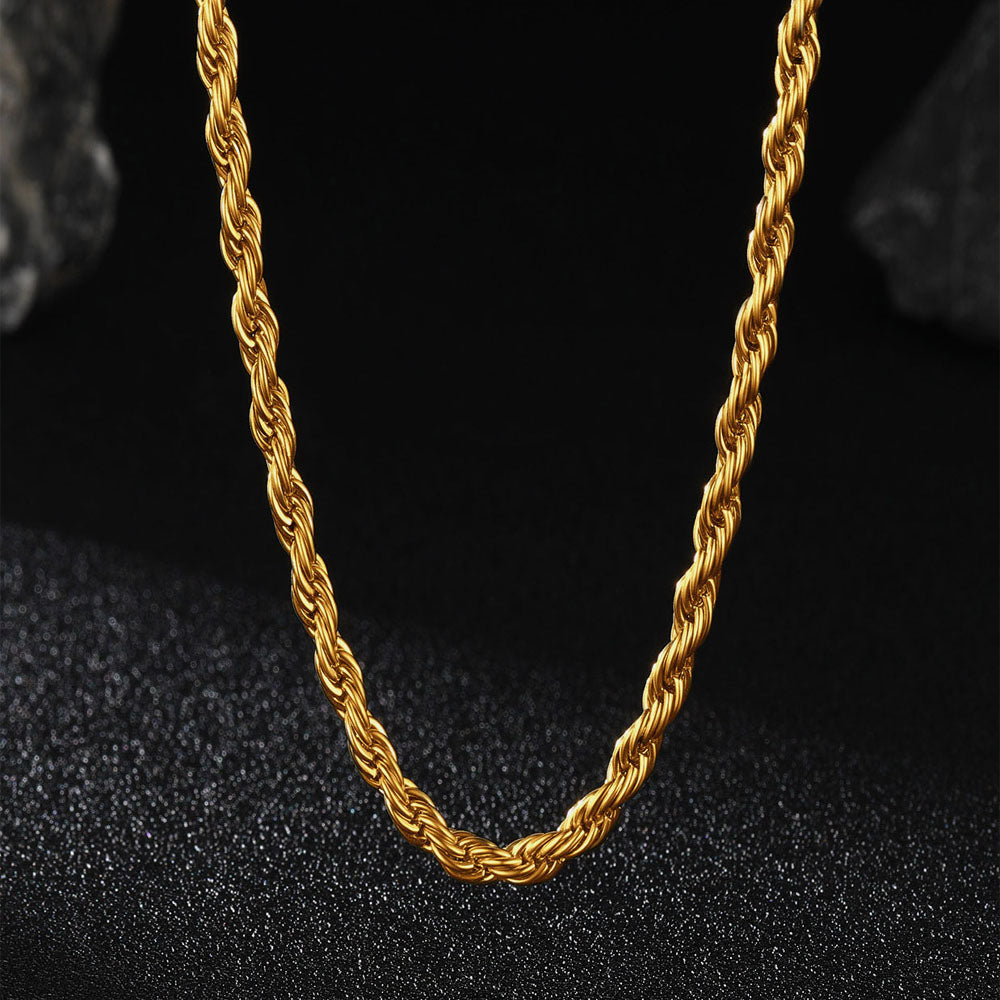 Twisted Rope Link Chain Stainless Steel Necklace for