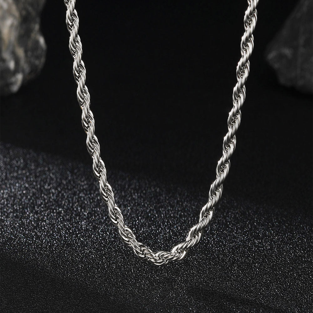 3mm & 6mm Twisted Rope Link Chain Layered Necklaces Set for
