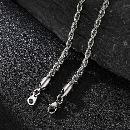 Twisted Rope Link Chain Stainless Steel Necklace for