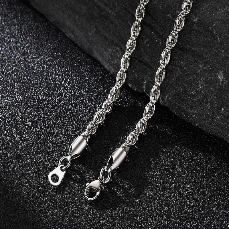 3mm & 6mm Twisted Rope Link Chain Layered Necklaces Set for