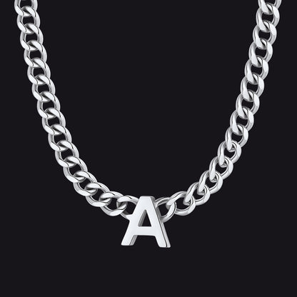 7mm Custom Initial Letter Cuban Link Chain Necklace for