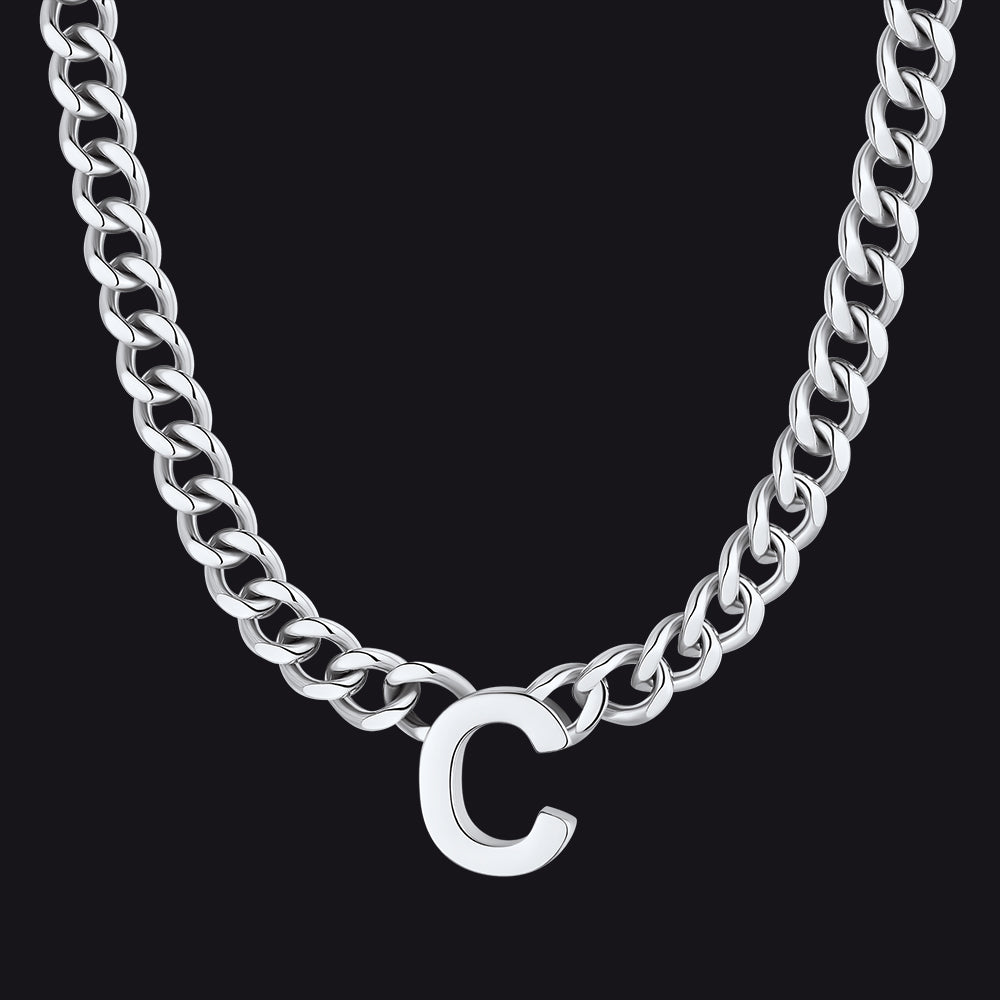 7mm Custom Initial Letter Cuban Link Chain Necklace for