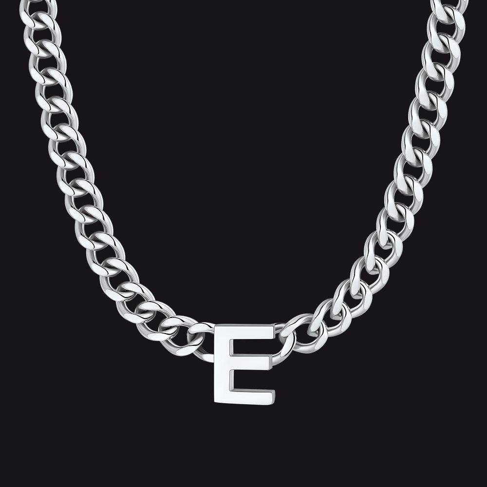 7mm Custom Initial Letter Cuban Link Chain Necklace for