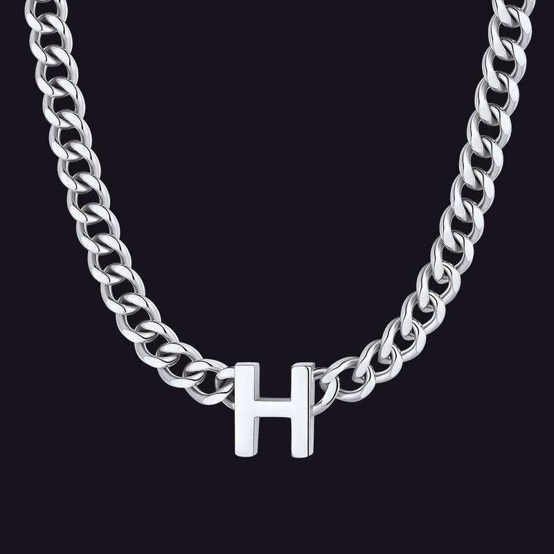7mm Custom Initial Letter Cuban Link Chain Necklace for