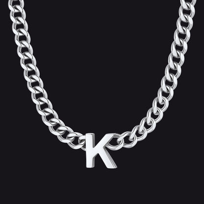 7mm Custom Initial Letter Cuban Link Chain Necklace for