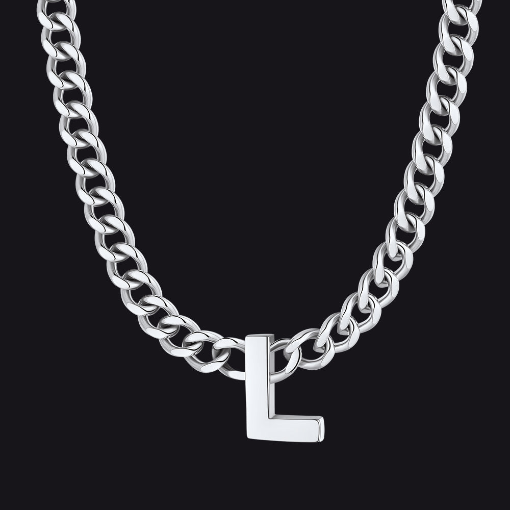 7mm Custom Initial Letter Cuban Link Chain Necklace for