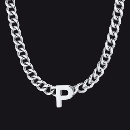 7mm Custom Initial Letter Cuban Link Chain Necklace for
