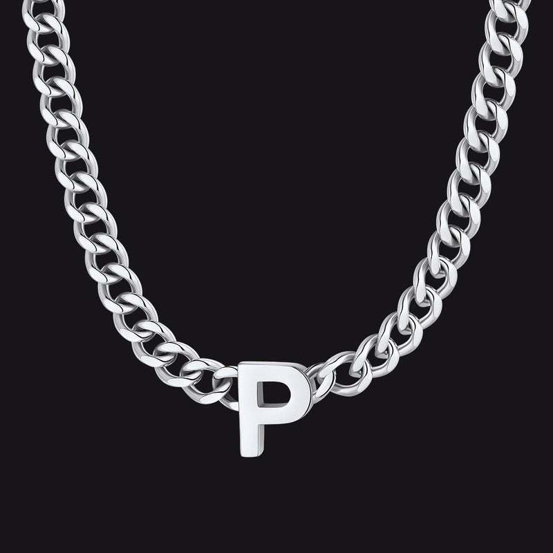 7mm Custom Initial Letter Cuban Link Chain Necklace for