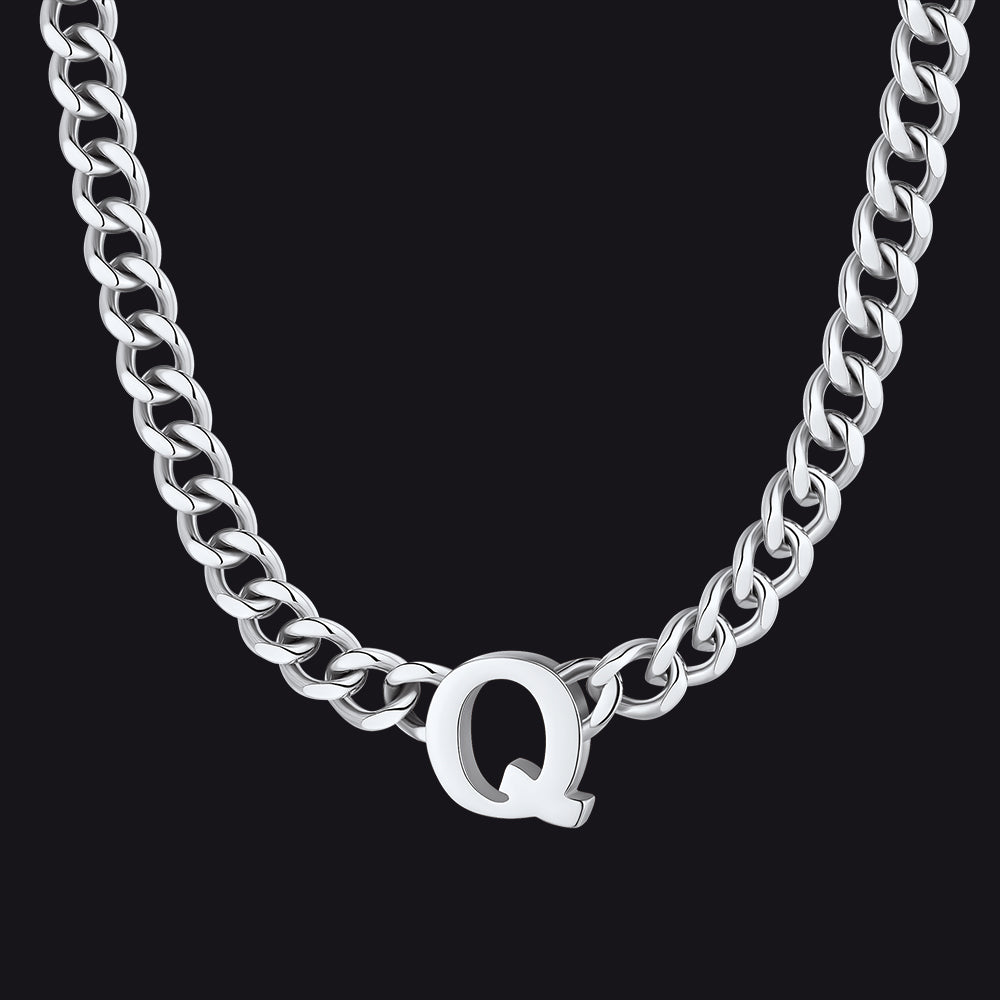 7mm Custom Initial Letter Cuban Link Chain Necklace for