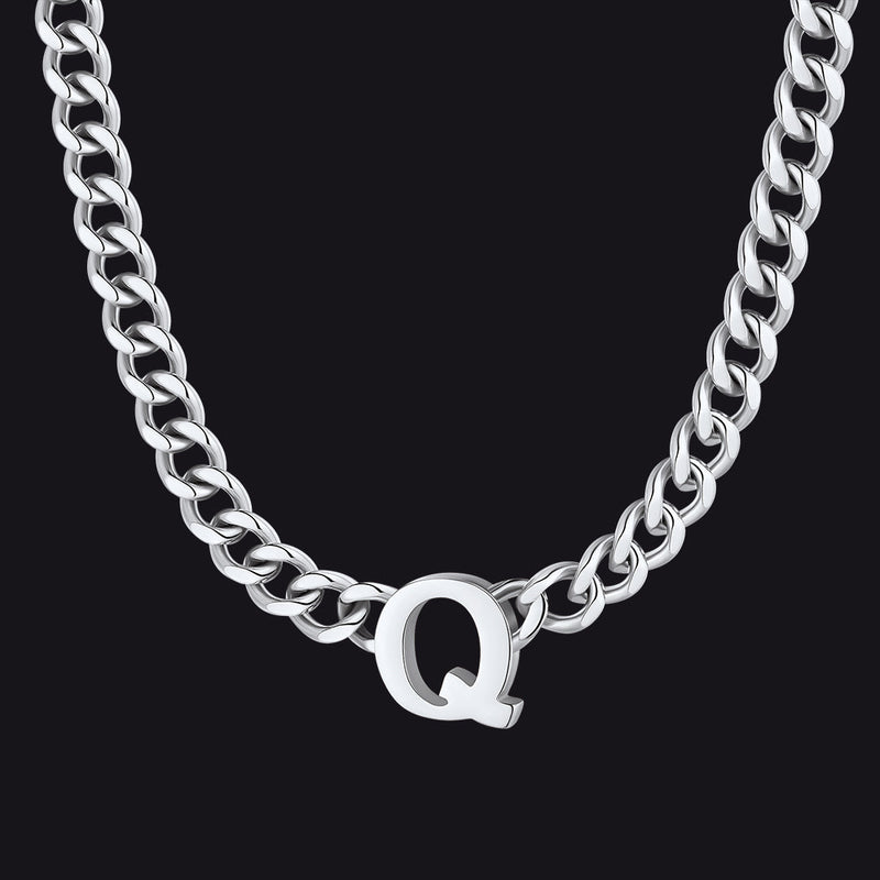 7mm Custom Initial Letter Cuban Link Chain Necklace for