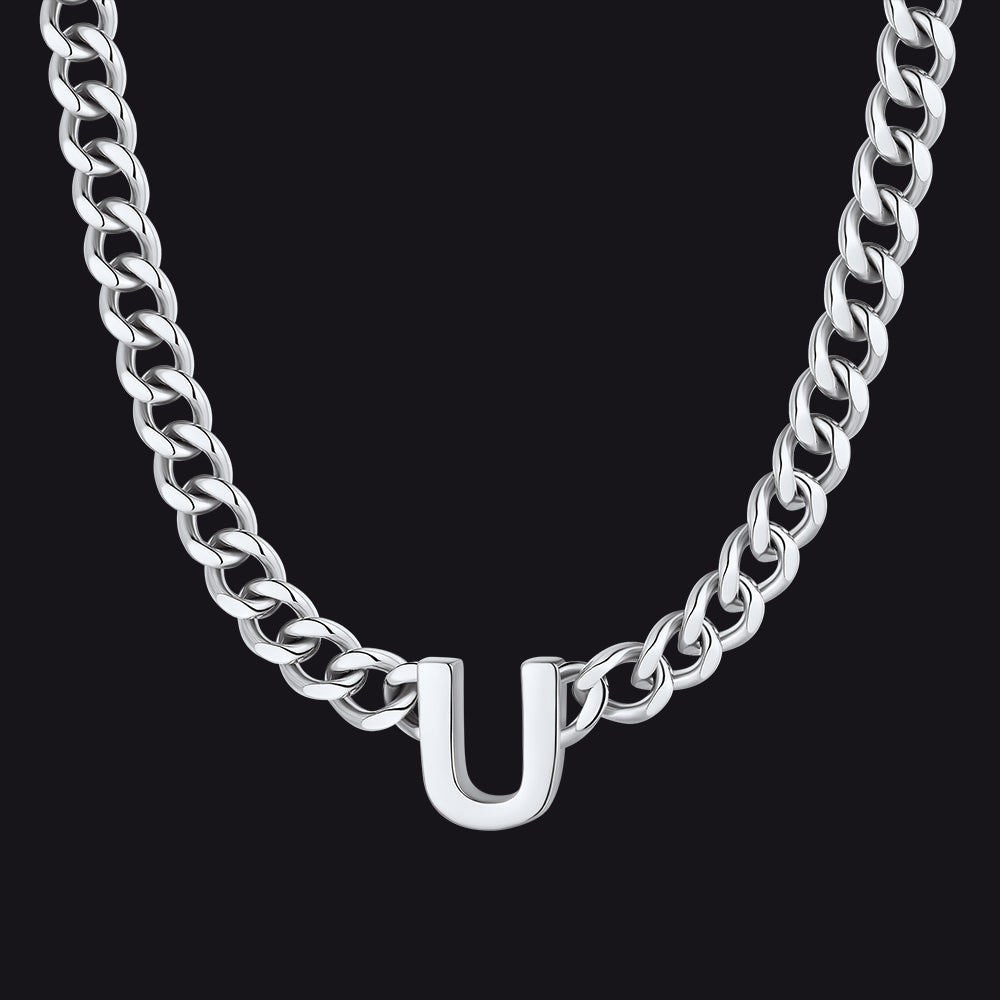 7mm Custom Initial Letter Cuban Link Chain Necklace for