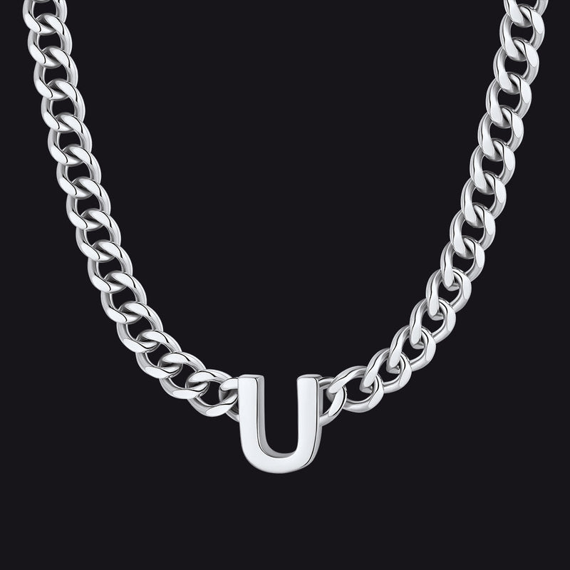 7mm Custom Initial Letter Cuban Link Chain Necklace for
