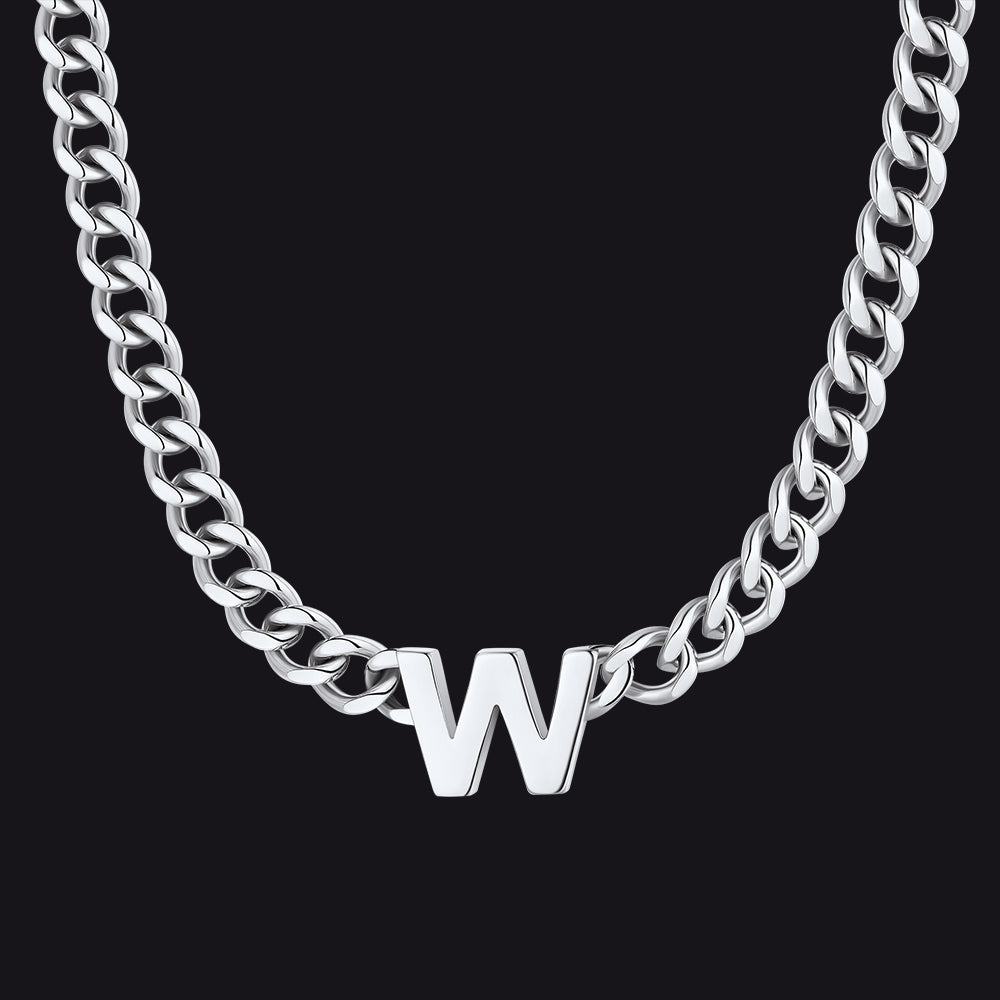 7mm Custom Initial Letter Cuban Link Chain Necklace for