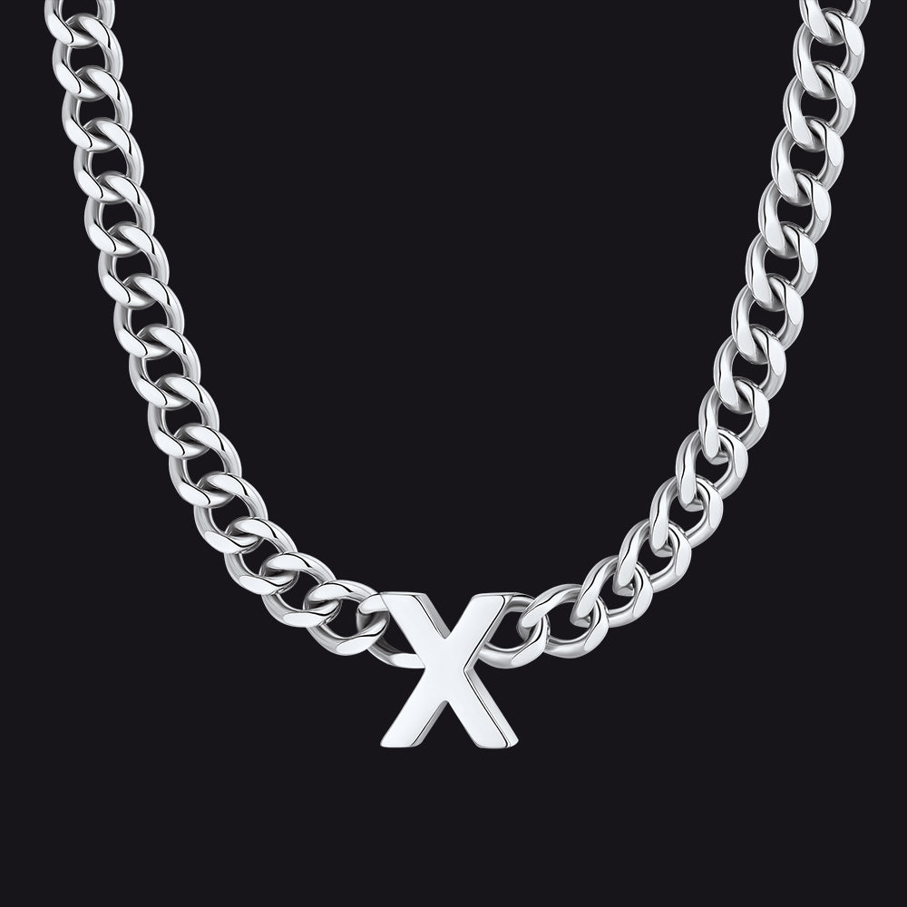7mm Custom Initial Letter Cuban Link Chain Necklace for