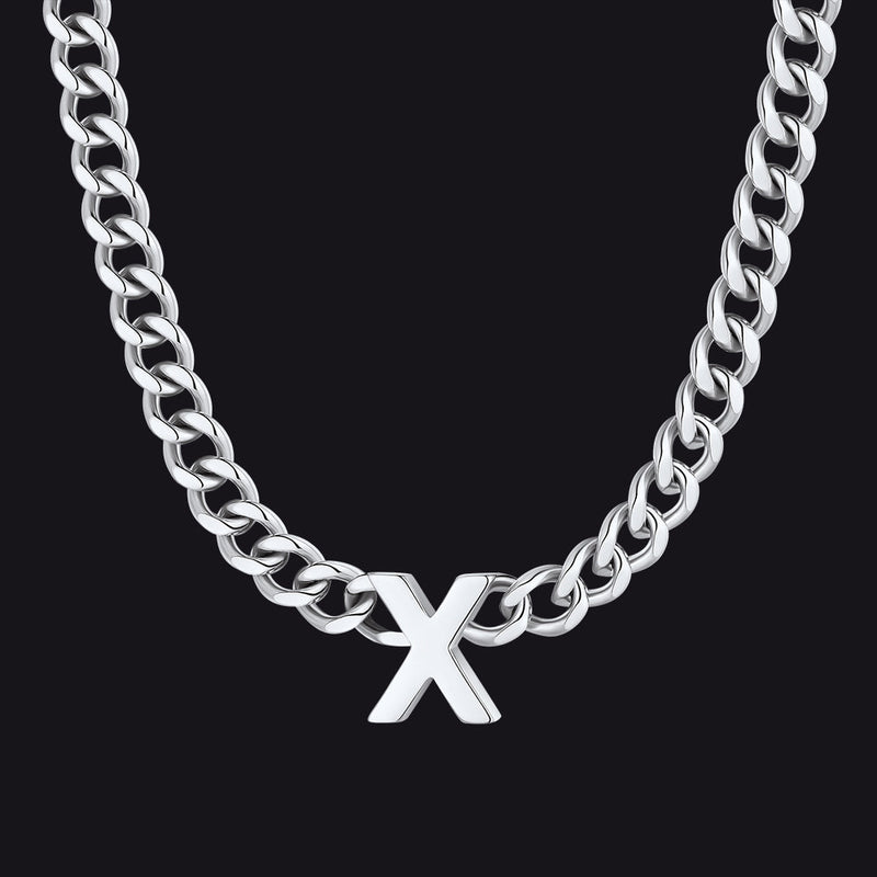 7mm Custom Initial Letter Cuban Link Chain Necklace for