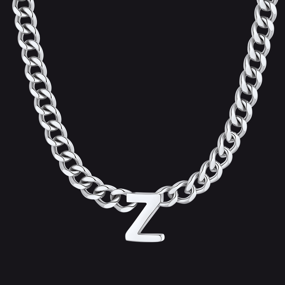 7mm Custom Initial Letter Cuban Link Chain Necklace for