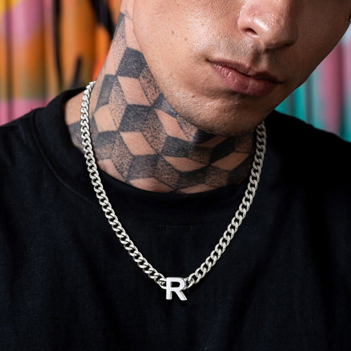 7mm Custom Initial Letter Cuban Link Chain Necklace for