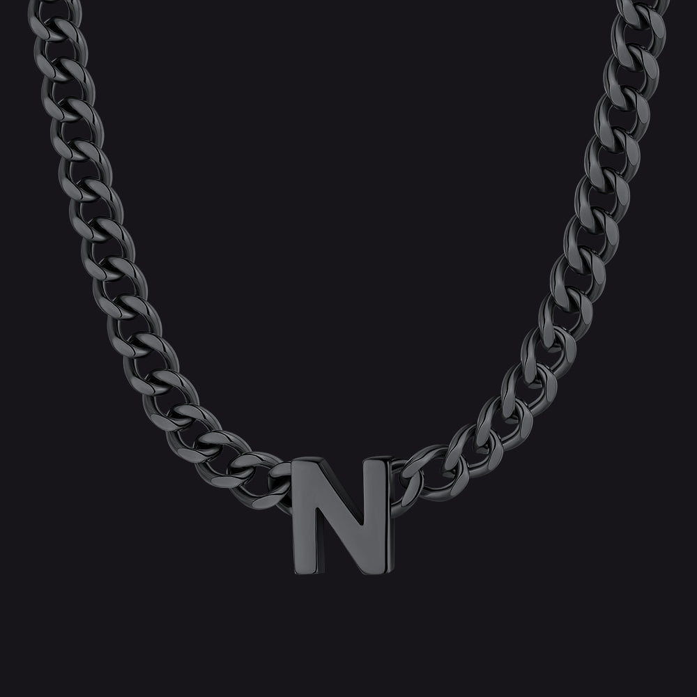 7mm Custom Initial Letter Cuban Link Chain Necklace for