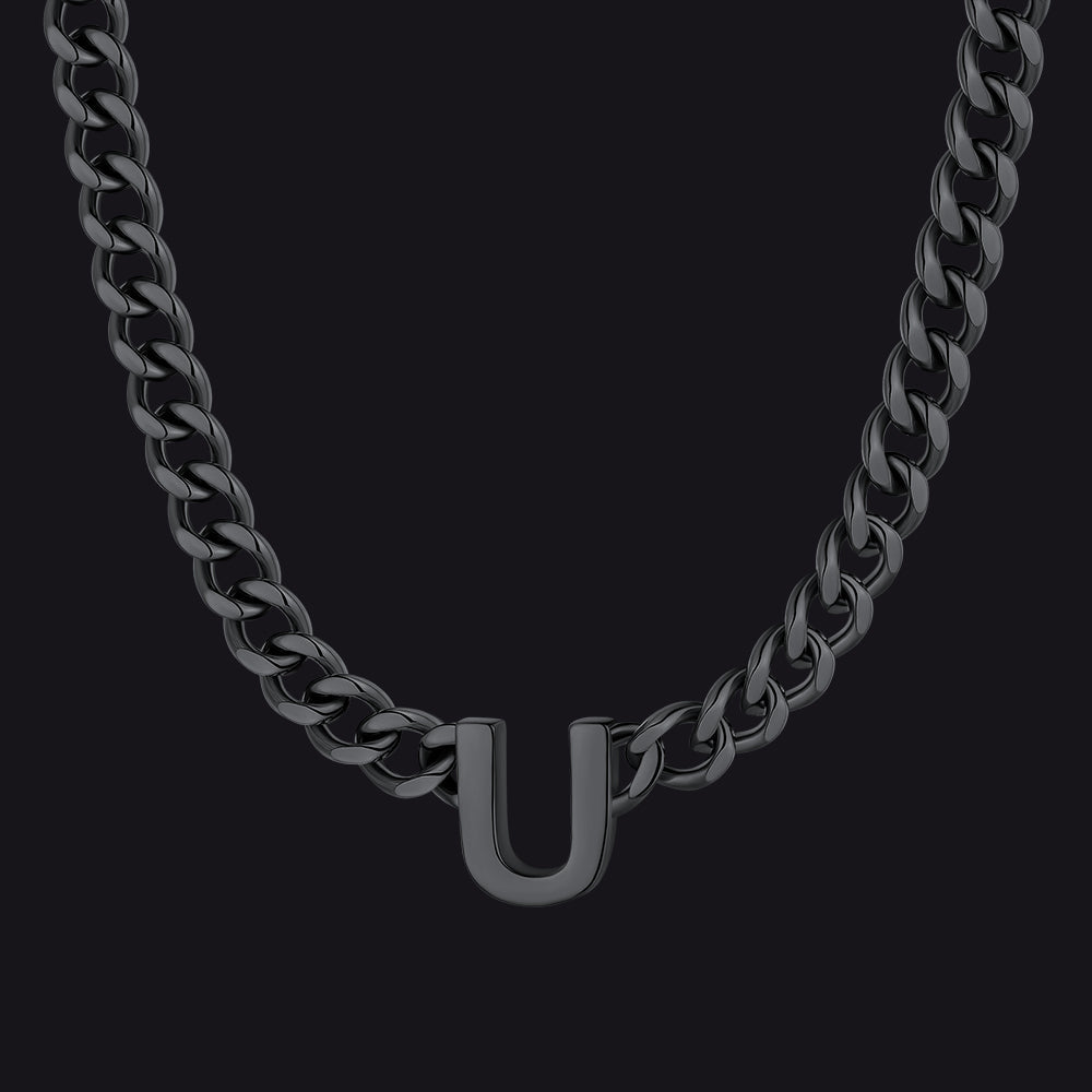 7mm Custom Initial Letter Cuban Link Chain Necklace for