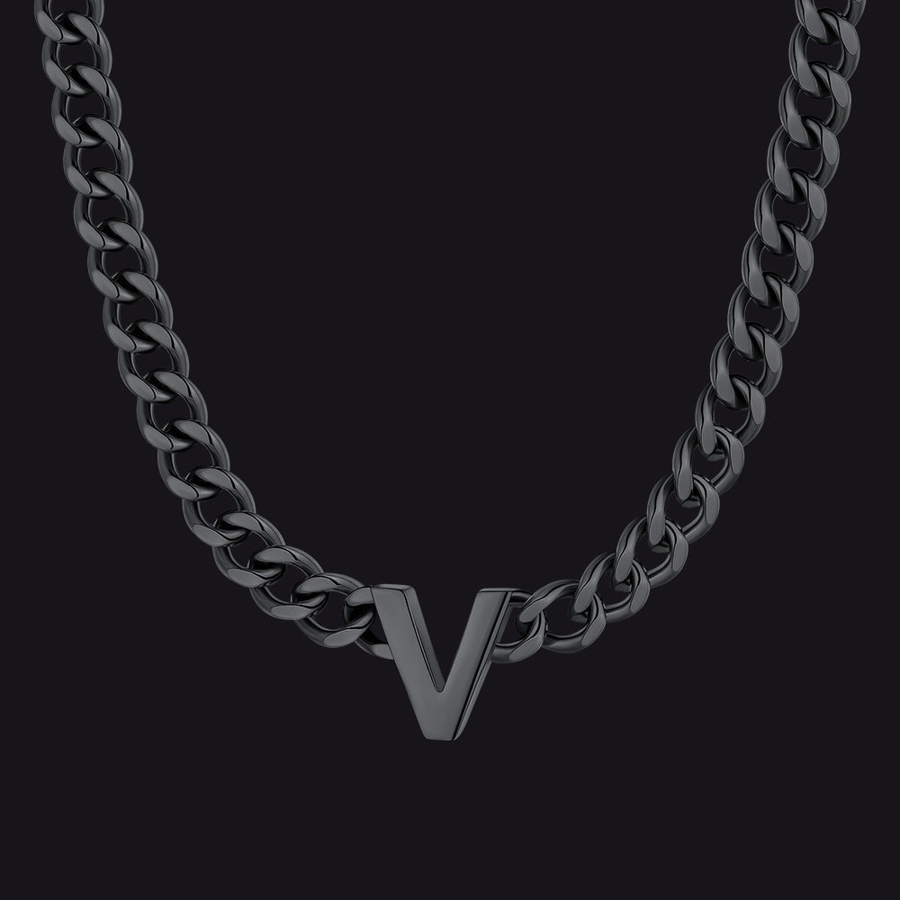 7mm Custom Initial Letter Cuban Link Chain Necklace for