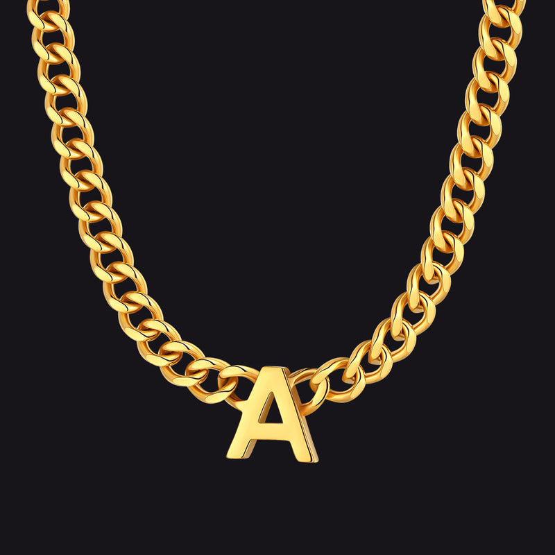 7mm Custom Initial Letter Cuban Link Chain Necklace for